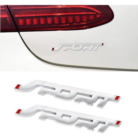 2 Pièces 3D Métal Autocollant Voiture, Emblème Sport, Lettres Digitals Emblème Refitting Trunk Logo Stickers, Universal pour Voiture(Argent) (1/4)