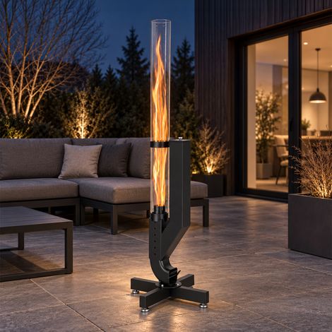 Jiubiaz Colonna di fuoco a pellet 138 cm con tubo in vetro borosilicato Ø 8 cm, torcia da giardino nera con aria regolabile (1/5)