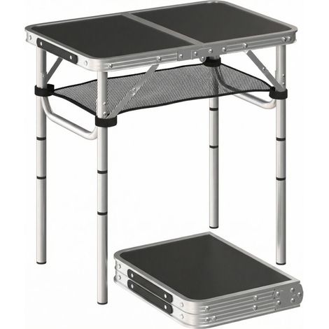Table pliante aluminium. table de camping pliante. poignée 4 hauteurs réglables avec Rangement 60x40x60cm. blanc (1/5)
