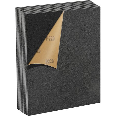 Juego de papel de lija de grano 220, 13 piezas, 23 x 28 cm, papel de lija resistente al agua para coches, metales, paredes, madera, muebles, pulido en seco y en húmedo. (1/5)