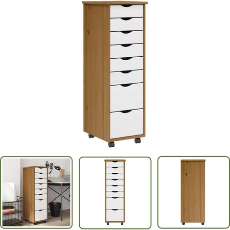 vidaXL Armoire roulante avec tiroirs MOSS bois de pin marron miel (1/5)
