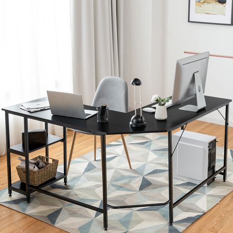 L-Shaped Corner Computer Desk Industrial PC Table Large Workstation with Storage (1/5)