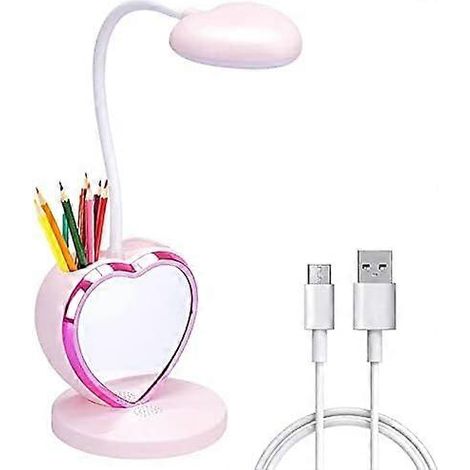Lampe de bureau adorable, lampe de bureau mignonne avec port de chargement USB, lampe de lecture à 3 modes de couleur et intensité réglable, fonction mémoire, lampe de table flexible à col de cygne, a (1/5)