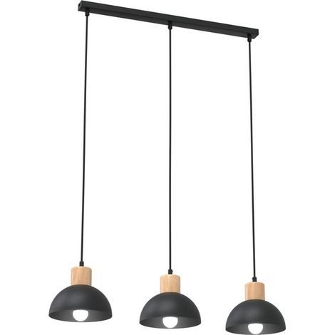 Lampada a sospensione Seco in acciaio nero e legno naturale