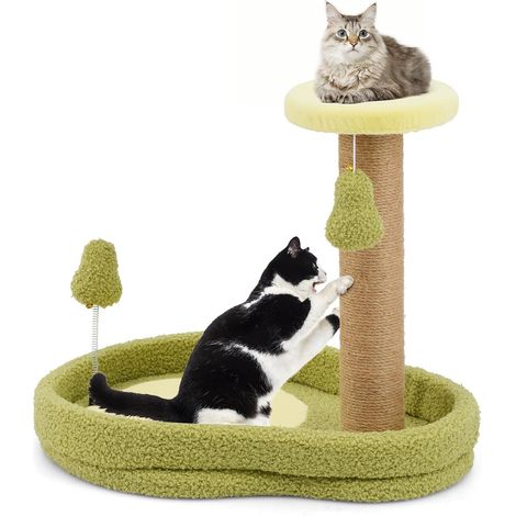 COSTWAY Tiragraffi per Gatto Alto 40 cm con Lettino Stile Avocado, Albero Tiragraffi Gatti con Palo a Corda in Juta, Piattaforma e 2 Pompon, Cuccia Albero Gatto Rivestito in Peluche, Verde (1/5)