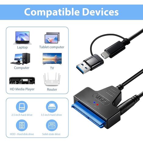 Câble SATA vers USB 3.0 avec Alimentation 12V 2A 3.5 Pouces (1/2)