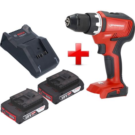 Trapano avvitatore a batteria Rothenberger RO DD55 18 V 55 Nm Brushless AMPShare + 2 batterie da 2,0 Ah + caricabatterie