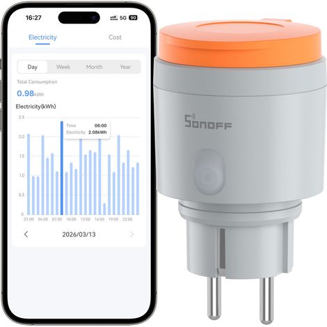 SONOFF S61s Outdoor, Intelligente Außensteckdose, IP44, Matter-kompatibel, 2,4 GHz WLAN, 16 A, 3840 W, Energiemonitoring, Überlastschutz, kompatibel mit Alexa, Google Home, Home Assistant (1/5)