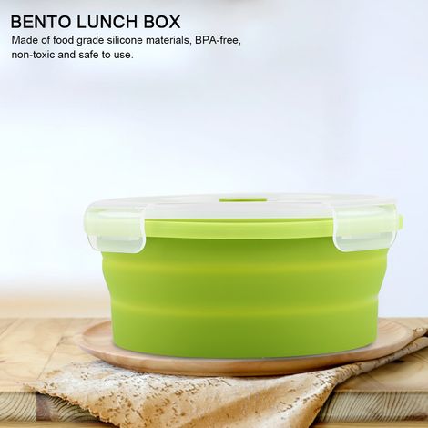 Boîte à bento ronde en silicone de 800 ml, pliable, pour déjeuner et micro-ondes (vert clair) (1/5)