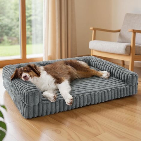 Panier Chien Orthopédique Dehoussable Lavable Grand, 89x64cm, Gris (1/5)