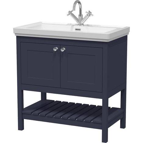 800mm Bathroom Vanity Unit Wash Basin Sink Cabinet Furniture Blue Traditional (1/3)