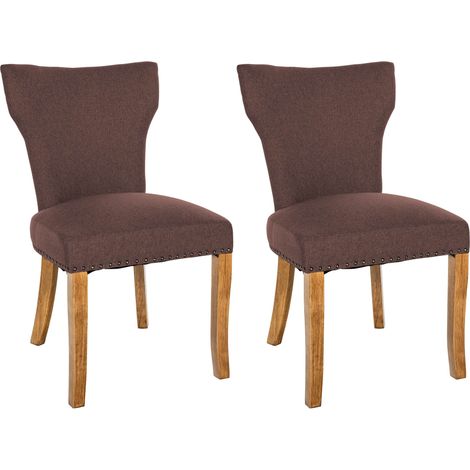 Set de 2 chaises de salle à manger boutons décoratifs en tissu couleur marron et pieds en bois 100001593 (1/5)