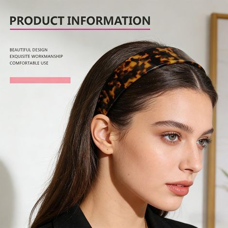 Bandeau Épais en Écaille de Tortue avec Dents Antidérapantes pour Femme – Large Serre-tête en Acétate 3,8 cm, Accessoire Cheveux Confortable pour Quotidien, Bureau, Fête et Sport (Tortoise foncé) (1/5)