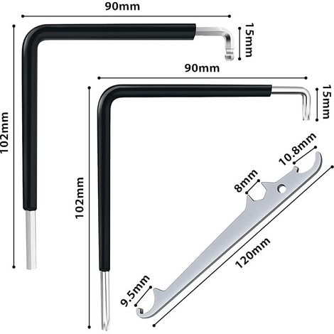Set aus 3 Fensterjustierwerkzeugen, Fensterjustierschlüssel, inklusive Winkellagerschlüssel, TX15- und 4-mm-Innensechskantschlüssel, verchromter Stahl, für Fenster/Türen/Dachfenster (1/5)