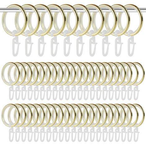 Anneaux Rideaux, 50 pièces Accroche Rideau en Métal avec Crochets et Anneau Silencieux, Diamètre Intérieur 27 mm, Crochet Rideau pour la Plupart des Tringles à Rideaux (Or) (1/5)