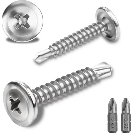 120 Pcs Vis Autoforeuse Metal 410 Vis Autoforeuse Inox 4.2x25MM Autoperforante Phillips à Tête Fraisée pour Acier Autoperceuse à Tête Ronde Autoperceuse avec 2 Forets (Argent) (1/5)