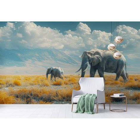 Papier peint paysage parade delephants - 150 x 250 cm (1/2)