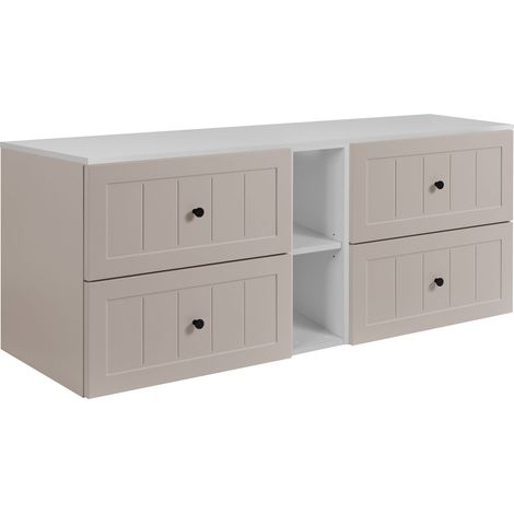 Set di mobili da bagno sotto lavabo, Beige / bianco, 180 (2 x 80 + 20) x 46 x 58 cm , 3 colori di maniglie inclusi
