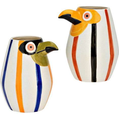 Lot de 2 vases perroquets en faïence 12 x 16 cm (1/3)