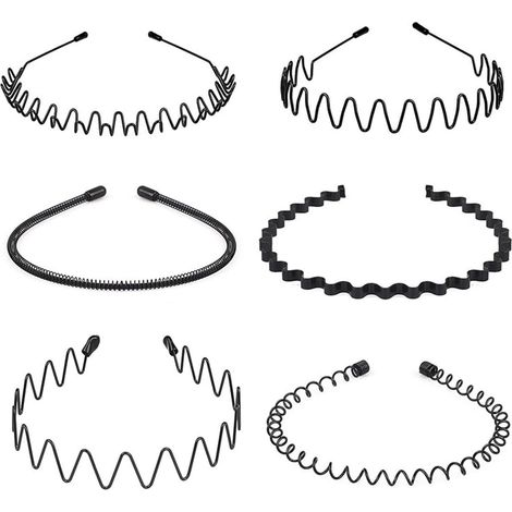 Set mit 6 schwarzen Stirnbändern für Damen und Herren, mit Welleneffekt, für Make-up und Sport, geeignet zum Gesichtwaschen und Haarstyling (1/5)