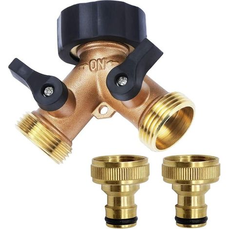Robinet Double Machine a Laver, Répartiteur Raccord Robinet Tuyau d'Arrosage en Y 2 Voies pour Tuyaux d'Alimentation 3/4, Robinet Double Sortie pour Robinet Jardin,Adaptateur Robinet ，2-Voies Y-Distri (1/4)