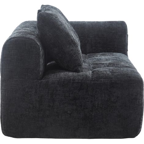 Canapé 2 places en tissu chenille noir avec coussin et poches latérales, 158x90x60 cm (1/5)