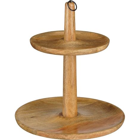 Présentoir à Gâteaux 2 Niveaux en Bois de Manguier Étagère de Table Marron H36 x Ø33 cm - PANGIVO (1/5)