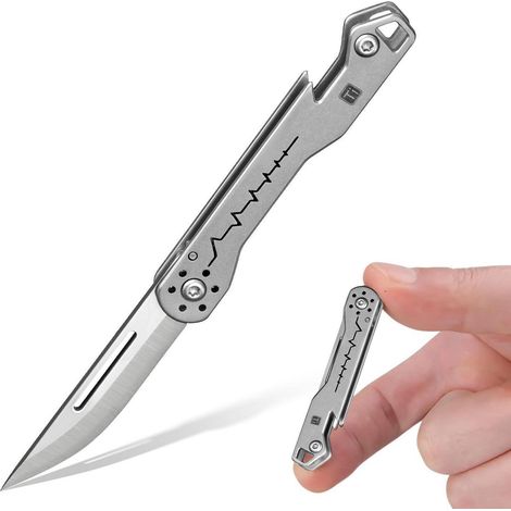 Mini Klappmesser mit Flaschenöffner, Titan Allzweckmesser für Männer, EDC Camping Werkzeug