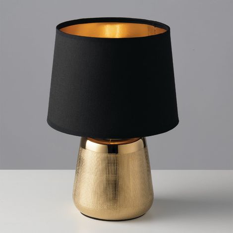 "Lampada da tavolo ECSTASY in ceramica oro e paralume in tessuto nero" (1/3)