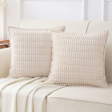 BUNTHAUS Lot de 2 housses de coussin en velours côtelé, décoratives pour canapé, salon, beige, 45x45 cm. (1/3)