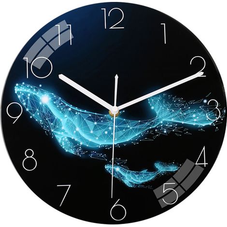 Horloge murale silencieuse à piles, ronde, en MDF, motif baleine géométrique, 30 cm (12 pouces), idéale pour le salon, la chambre ou le bureau. (1/5)