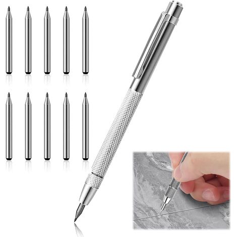 Stylos à Tracer en Carbure de Tungstène, Pointe a Tracer Livré avec 10 Pointes de Rechange, Parfait pour Tôle, Verre, Céramique, Acier Trempé et Plus (1/5)