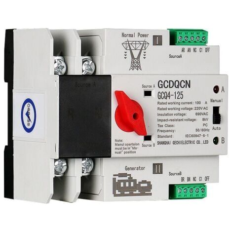 Interruptor de transferencia automática de doble potencia 2P100A, aislado a nivel de PC, interruptor ATS de milisegundos, montado en riel (1/4)