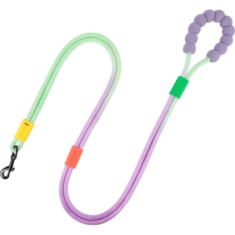 Laisse pour Chien Double Tête, Coton Bouilli Anti-Traction, Multifonctionnelle avec Sangle Épaule, Dégradé Violet-Vert, 10mm x 170cm, pour Chiens Moyens et Grands (2-27 kg)