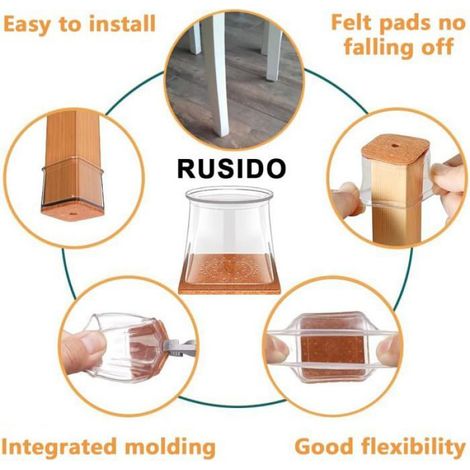 Protège-pieds Carré - Silicone Transparent - Pour Pieds de Chaise 39 à 47 mm - Lot de 20 (1/5)