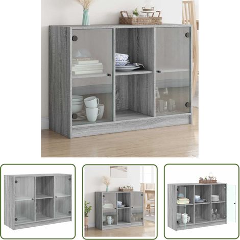The Living Store Buffet sonoma gris 102x37x75,5 cm bois d'ingénierie - Buffet - Meuble De Rangement - Armoire - Commode - Salon (1/5)