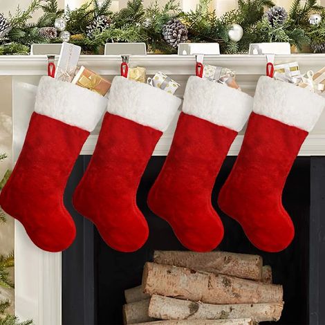 4 bas de Noël en polyester, rouge et blanc classiques plus (1/3)