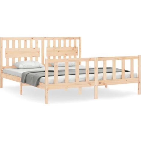 Cadre de lit avec tête de lit Super King Size bois massif (1/5)