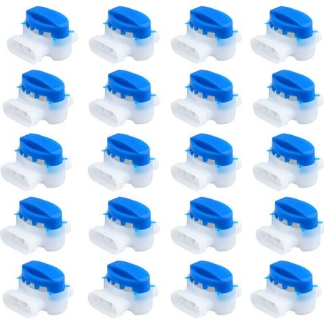 Lot de 20 connecteurs de câbles pour tondeuses robotisées, connecteurs 314, borniers bleus auto-dénudants et étanches, bornes tripolaires pour tondeuses robotisées de jardin et automatiques.