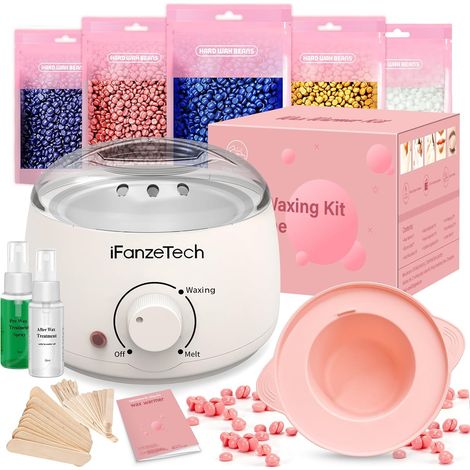 Kit Epilation Cire, Chauffe Cire Epilation: avec 5 100g Perles, 30 Spatules, Silicone Bol