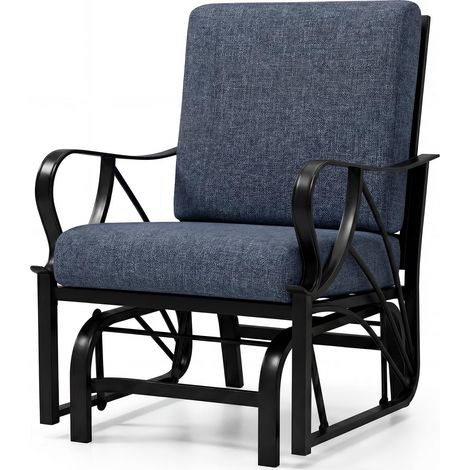 GARVEE - Berceuse Jardin Métal - Fauteuil à Basculer avec Coussin, Résistant aux Intempéries, 150kg（Bleu） (1/5)