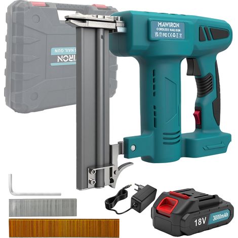 Cloueuse sans fil compatible avec batterie 18 V, cloueuse/agrafeuse 2 en 1 avec 1000 clous pour le travail du bois et le rembourrage. (1/5)