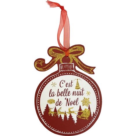 Décoration de sapin à suspendre boule de noël rouge en bois (1/2)