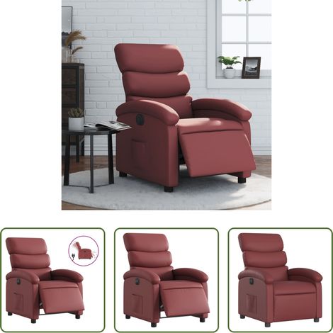 vidaXL Sillón reclinable eléctrico de cuero sintético rojo tinto (1/5)
