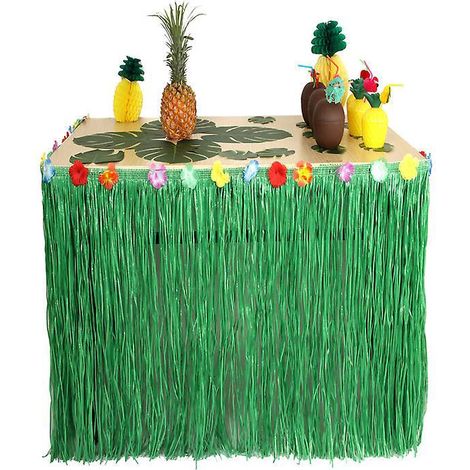 (vert) Jupe De Table Hawaenne Dcorative - 275 Jupe De Table Hawaenne Luau Hibiscus Grass Pour Bbq Tropical Garden Beach Summer Tiki Party Decorati (1/5)