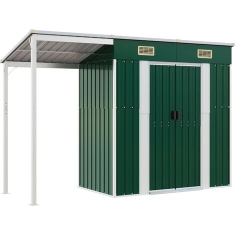 Casetta da giardino Casetta per cabine Casetta per riporre gli oggetti Casetta per esterni Casetta per attrezzi robusta con tetto esteso 277 x 110,5 x 181 cm Acciaio verde 020022221
