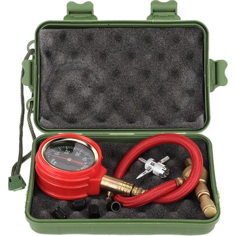 1 Manomètre pression pneus, cadran haute précision, coque caoutchouc antichoc, embout cuivre spirale, voiture (1/5)