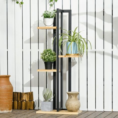 Scaffale portapiante in legno nero, 4 ripiani, 45 x 25 x 110 cm, design industriale