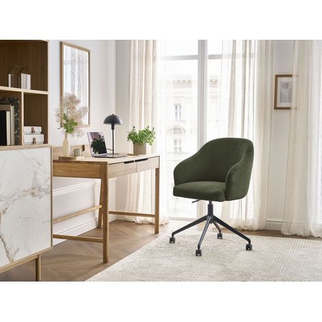 BOBOCHIC - Chaise de bureau SOPHIE tissu velours côtelé et pietement à roulettes avec hauteur ajustable   Vert clair (1/5)