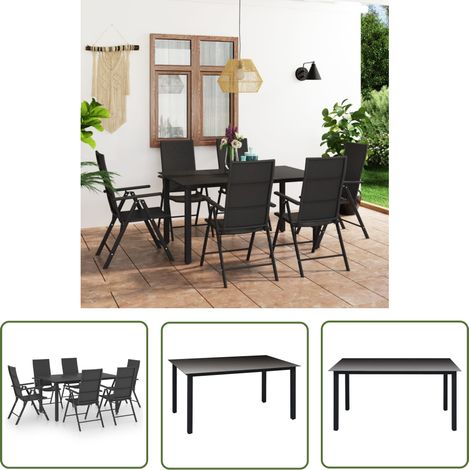 The Living Store Ensemble à manger de jardin 7 pcs noir - Salon De Jardin - Set De Jardin - Table De Jardin - Chaises De Jardin - Mobilier De Jardin (1/5)